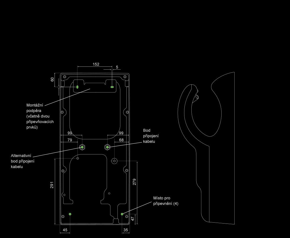 Internal dimensions of the Dyson Airblade dB hand dryer