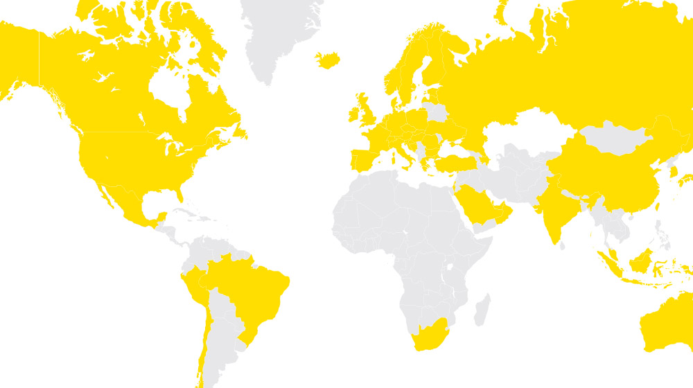 Aktuální mapa zastoupení Dyson ve světě